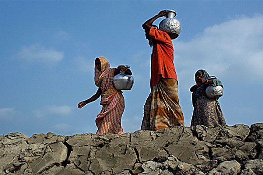 乡村,人,道路,取回,水,河,孟加拉