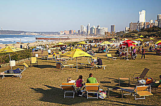 人,放松,太阳,海岸,赌场,海滨地区,德班,南非