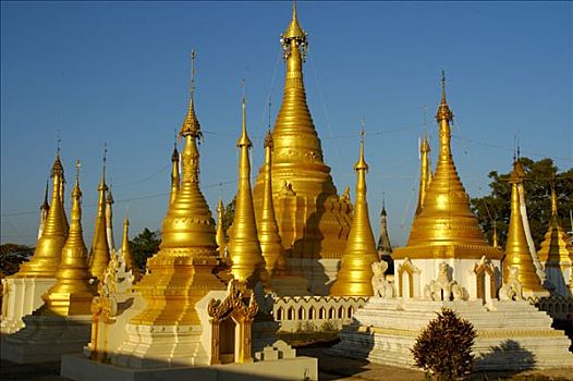 塔,金色,佛塔,宾德雅,掸邦,缅甸