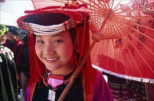 泰国,金三角,清莱,傈僳族,女孩,穿,传统,帽子