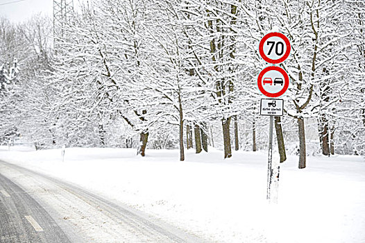 积雪,道路,冬天,禁止标志