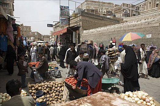 菜摊,露天市场,市场,历史,中心,也门,中东