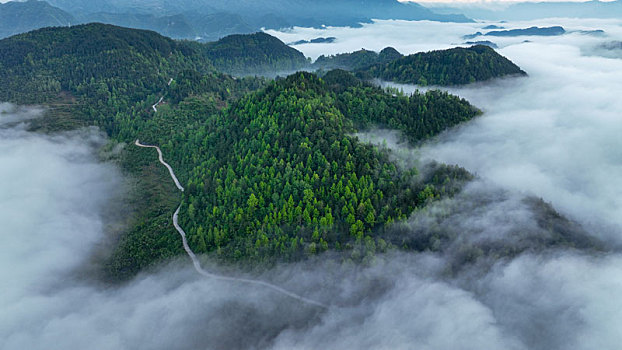 重庆酉阳,雨后日出雾海美乡村