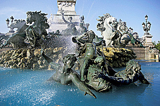 法国,阿基坦,波尔多,广场,纪念建筑,喷泉