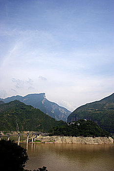 三峡工程蓄水后的奉节白帝城孤岛