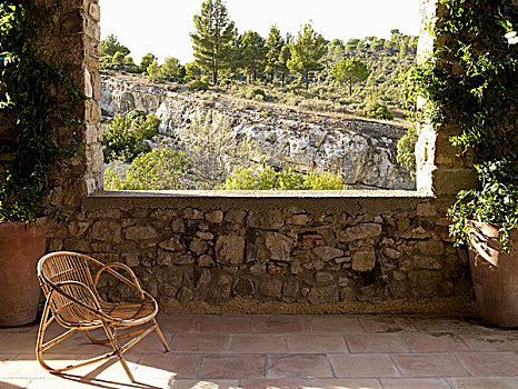 柳条椅,地中海,阳台,风景