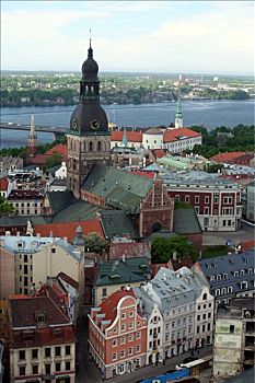 风景,里加,大教堂,道加瓦河,河,拉脱维亚,航拍