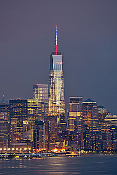 纽约,市区,曼哈顿,摩天大楼,夜晚,七月,人口,城市,美国