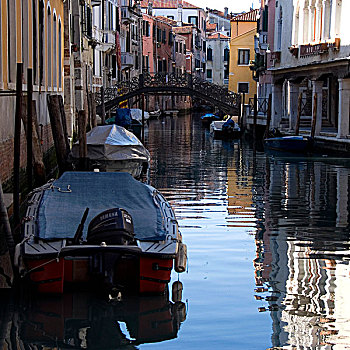 停泊,船,桥,地区,运河,威尼斯