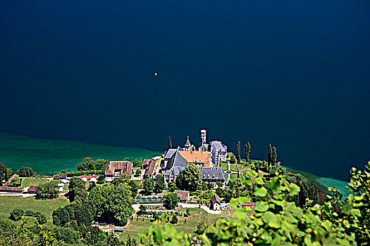 法国,阿尔卑斯山,教堂,湖