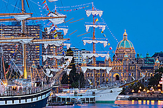 高桅横帆船,节日,维多利亚,内港,温哥华岛,不列颠哥伦比亚省,加拿大