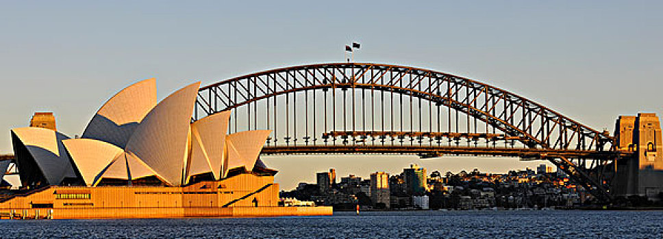 全景,悉尼,歌剧院,房子,悉尼港大桥,日出,新南威尔士,澳大利亚