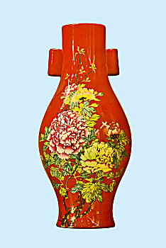 粉彩珊瑚牡丹贯瓷瓶