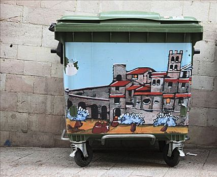 垃圾箱,阿西尼城,翁布里亚,意大利,欧洲