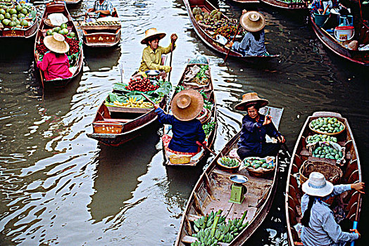 丹能沙朵水上市场,水上市场,曼谷,泰国