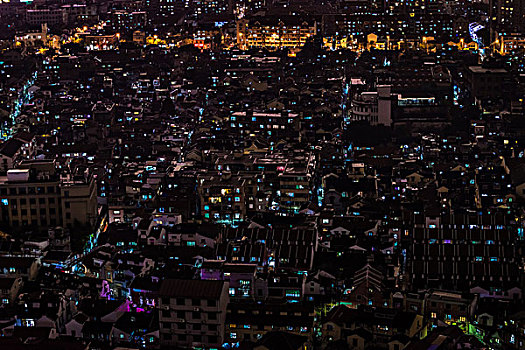 上海市黄浦区老城区鸟瞰夜景
