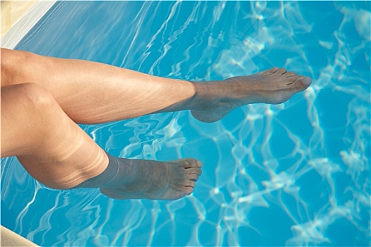 两个女人,脚,蓝色,游泳池