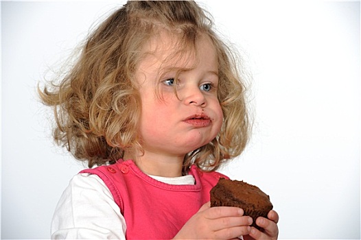 小女孩,吃,巧克力蛋糕