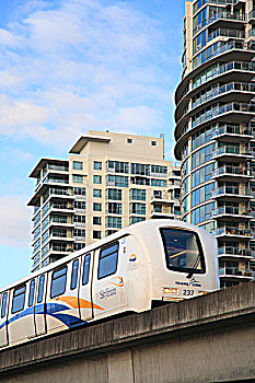 高架列车,上升,背景,温哥华,不列颠哥伦比亚省