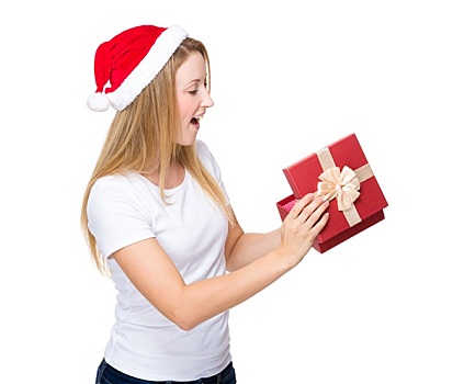 圣诞节,女人,打开,红色,礼物,盒子