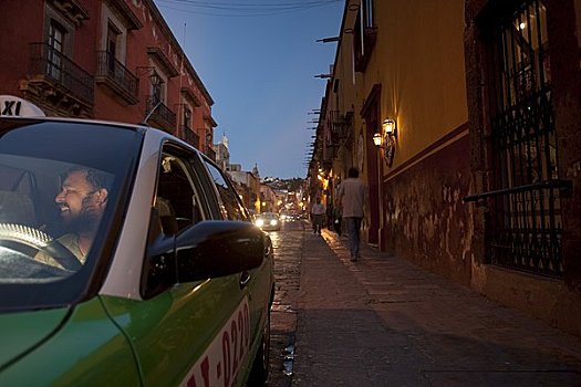 出租车,驾驶员,圣米格尔,墨西哥,坐,汽车,等待,车费