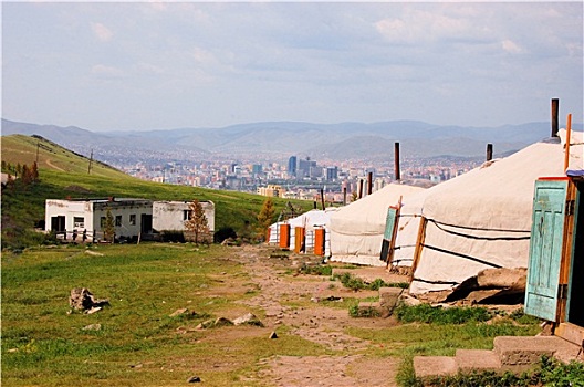 蒙古,蒙古包,帐篷,山,高处,乌兰巴托