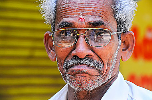 老人,戴着,眼镜,头像,喀拉拉,印度南部,印度,亚洲