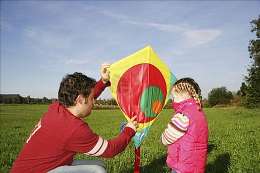 父亲,女儿,玩,风筝