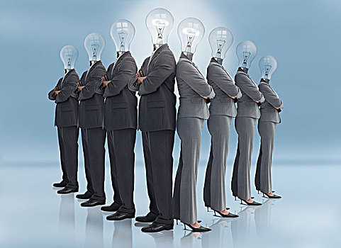 商务人士,职业女性,电灯泡,头部,姿势,蓝色背景,背景