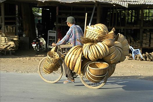 满,自行车,篮子,靠近,金边,柬埔寨,东南亚