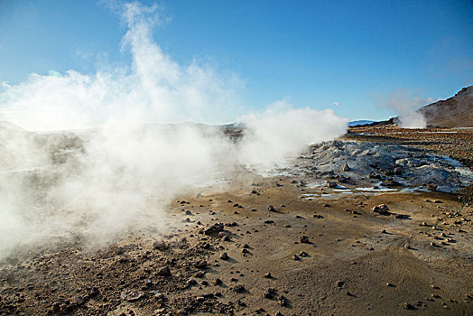 冰岛,纳玛斯克德,蒸汽,上方,温泉,逆光