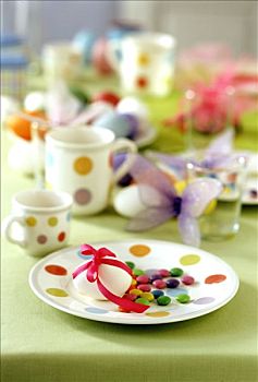 彩色,复活节餐桌,巧克力豆