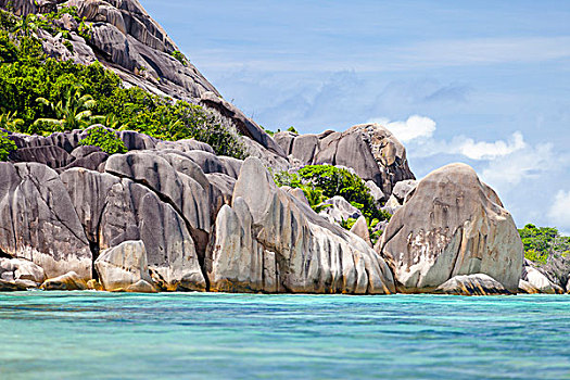 拉迪格岛,塞舌尔,梦幻爱情海滩,花冈岩,石头,清水,印度洋