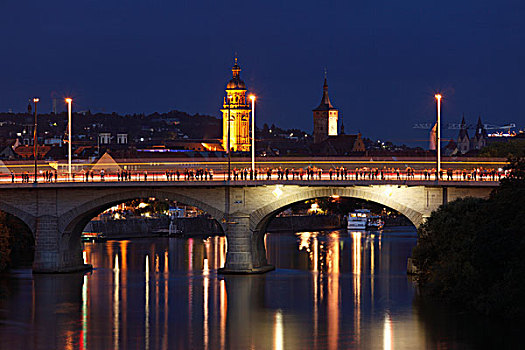 河,教堂,风景,桥,维尔茨堡,弗兰克尼亚,巴伐利亚,德国,欧洲