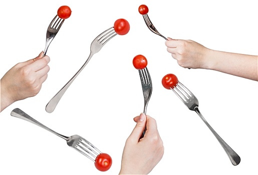 叉子,一个,新鲜,红色,圣女果