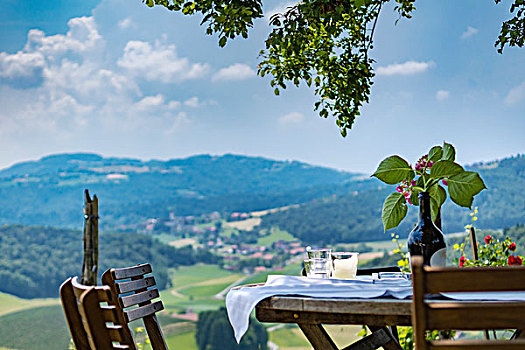 桌子,食物,布,玻璃,风景,上方,绿色,山谷,山