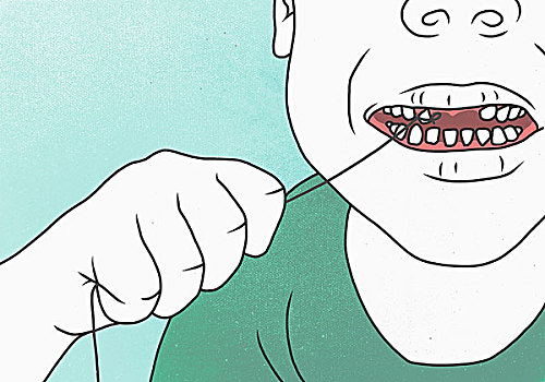 插画,男人,拉拽,牙齿,线,牙痛