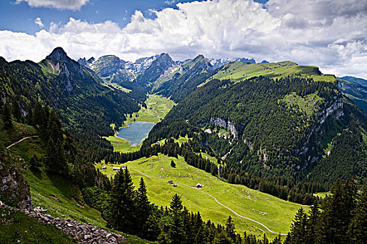 湖,山峦,阿彭策尔,瑞士,欧洲