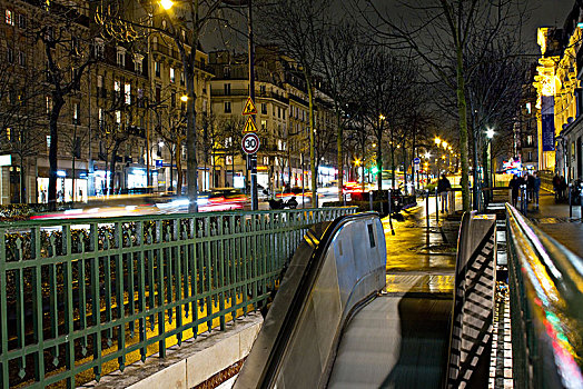 法国,巴黎,道路,地铁,出口,夜晚