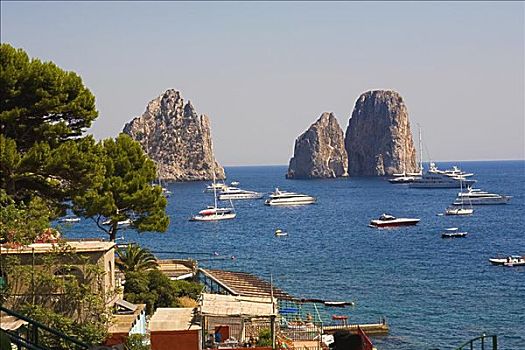 船,海中,石头,卡普里岛,坎帕尼亚区,意大利