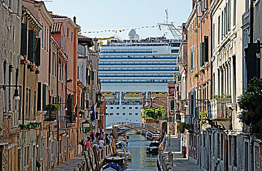 巨大,游船,风景,运河,城市,威尼斯,威尼托,意大利