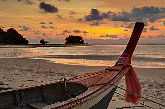 船,沙子,海滩,日落,普吉岛,泰国