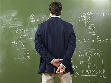教师,看,数学,问题,黑板