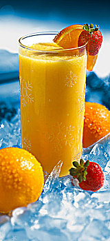 玻璃杯,橙汁,冰