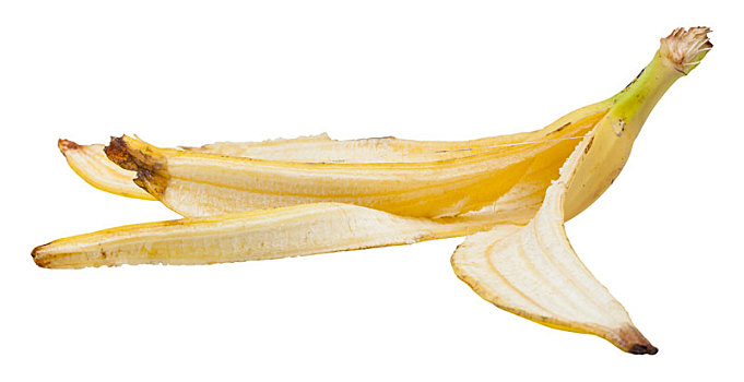 侧面视角,黄色,香蕉皮,隔绝,白色背景