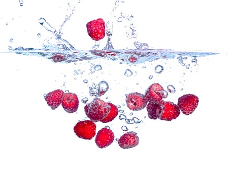 红色,树莓,下落,水下,溅
