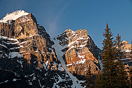阳光,落下,山峰,顶峰,班芙国家公园,艾伯塔省,加拿大
