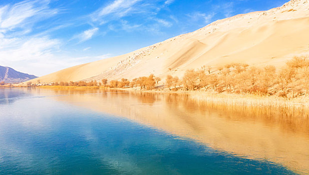 中国新疆沙漠里的湖泊