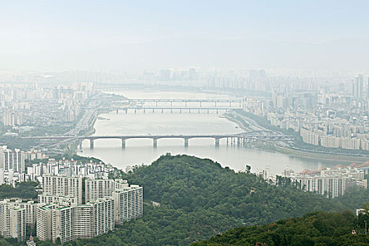 韩国首都首尔的俯视风景