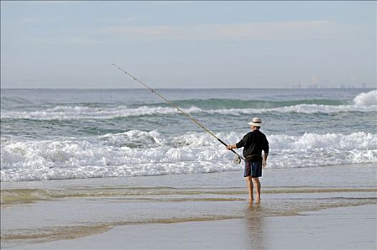 海滩,捕鱼者,昆士兰,澳大利亚